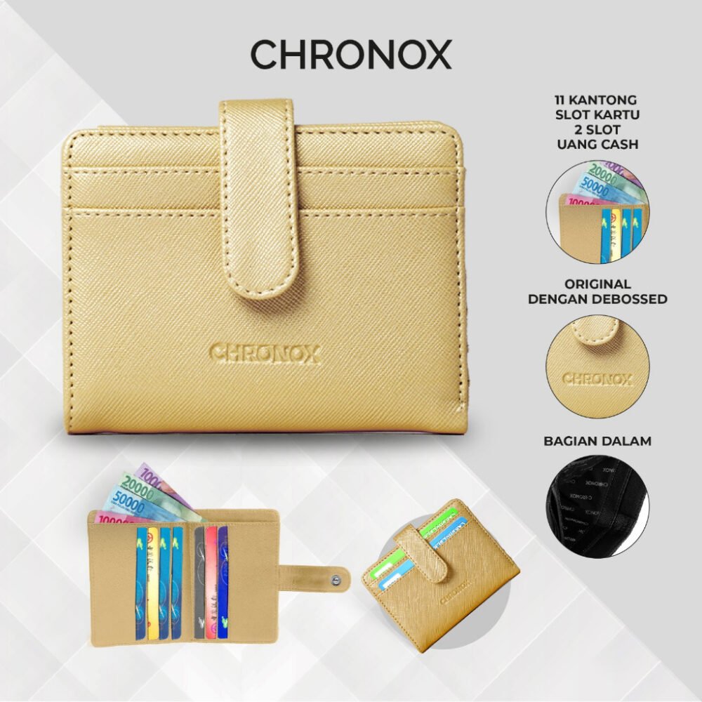 Dompet Kancing Kartu Pria Wanita Saffiano Leather Original Chronox - Gambar 4