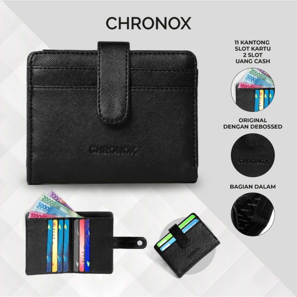 Dompet Kancing Kartu Pria Wanita Saffiano Leather Original Chronox - Gambar 3