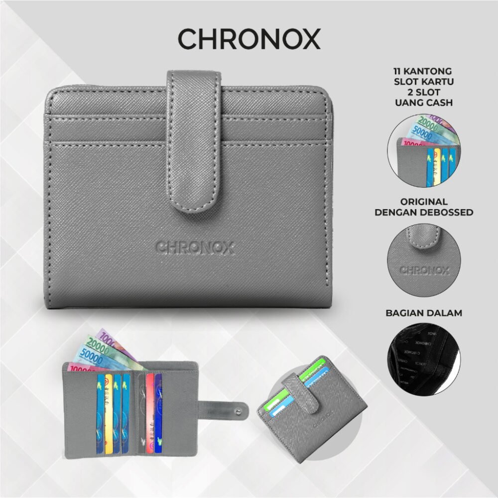 Dompet Kancing Kartu Pria Wanita Saffiano Leather Original Chronox - Gambar 2