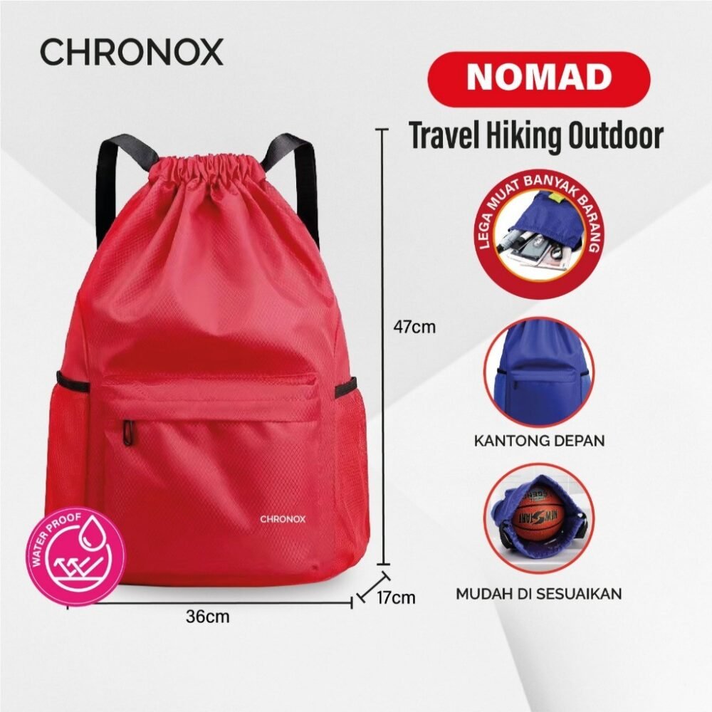 Tas Ransel Serut Pria Wanita - Traveling Hiking Sporty Tas Punggung / Backpack sekolah Gym Joging kuliah - Chronox NOMAD - Gambar 7