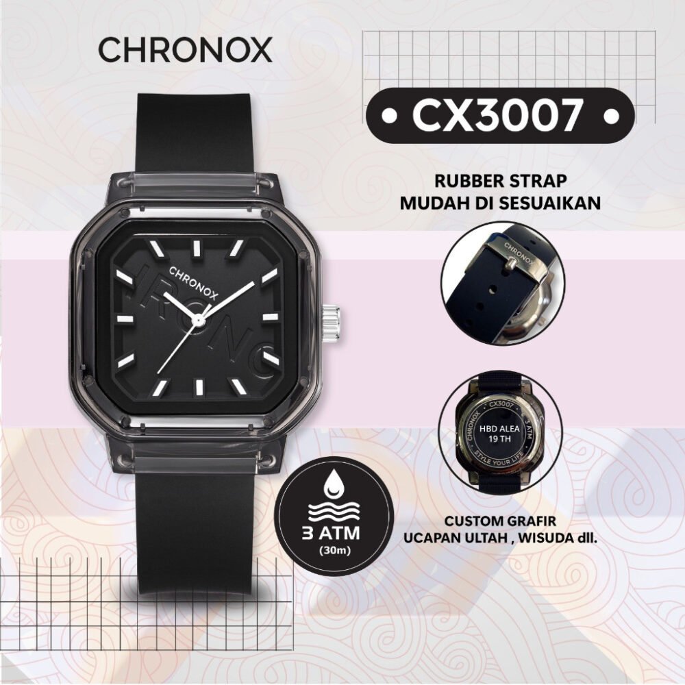 Jam Tangan Analog Kasual Pria Wanita Unisex Anti Air Waterproof Fashion Chronox CX3007 - Gambar 3