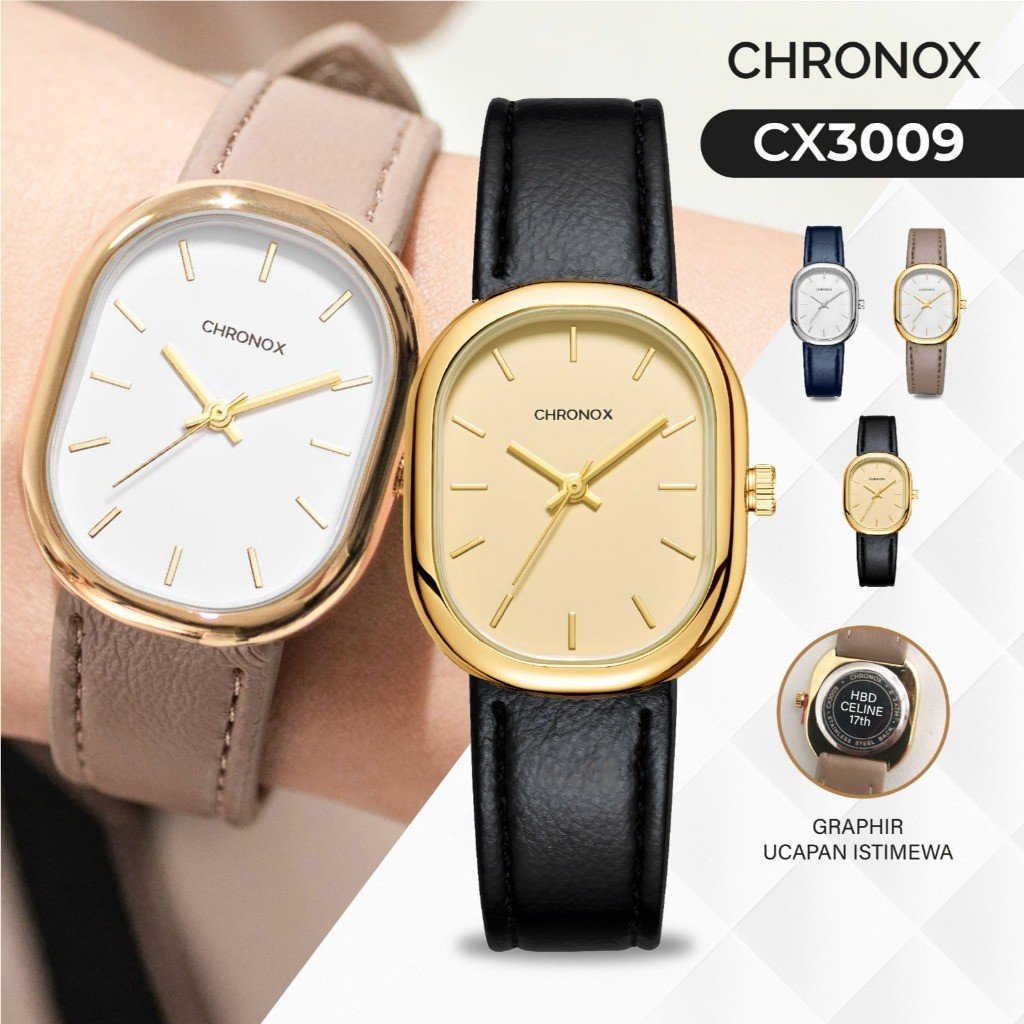 Jam Tangan Analog Wanita Strap Kulit Anti Air Original Quartz Fashion Chronox CX3009 Éclat