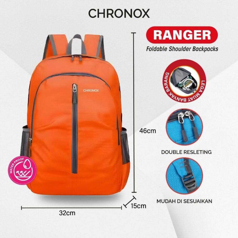 Tas Ransel Sekolah Kuliah Kerja - Backpack Bahan Waterproof Tas Laptop Anti Air - CHRONOX RANGER - Gambar 3