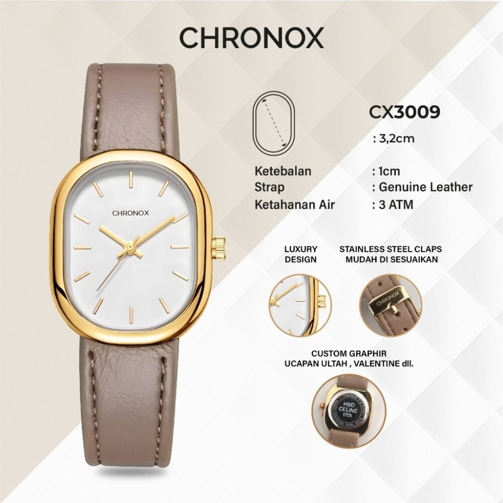 Jam Tangan Analog Wanita Strap Kulit Anti Air Original Quartz Fashion Chronox CX3009 Éclat - Gambar 4