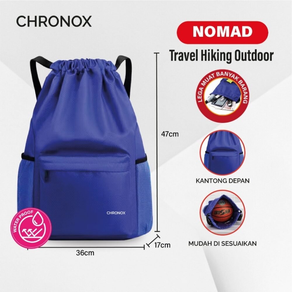 Tas Ransel Serut Pria Wanita - Traveling Hiking Sporty Tas Punggung / Backpack sekolah Gym Joging kuliah - Chronox NOMAD - Gambar 6