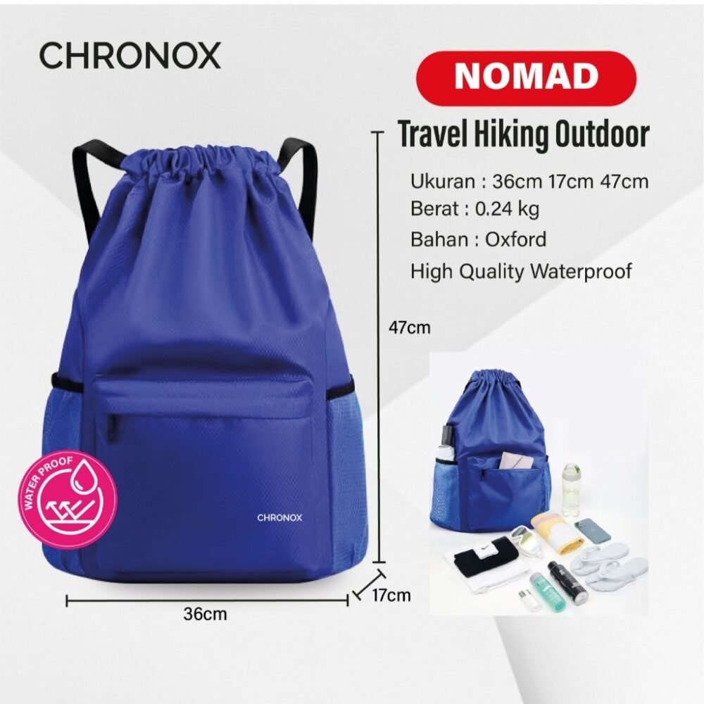 Tas Ransel Serut Pria Wanita - Traveling Hiking Sporty Tas Punggung / Backpack sekolah Gym Joging kuliah - Chronox NOMAD - Gambar 9