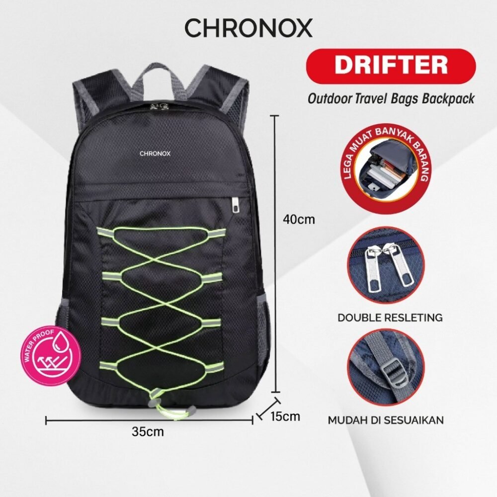 Tas Ransel dan Bahu - Travel Bag Anti Air Backpack Tas Ransel Sekolah Kuliah Olahraga Dapat Dilipat - CHRONOX DRIFTER - Gambar 4