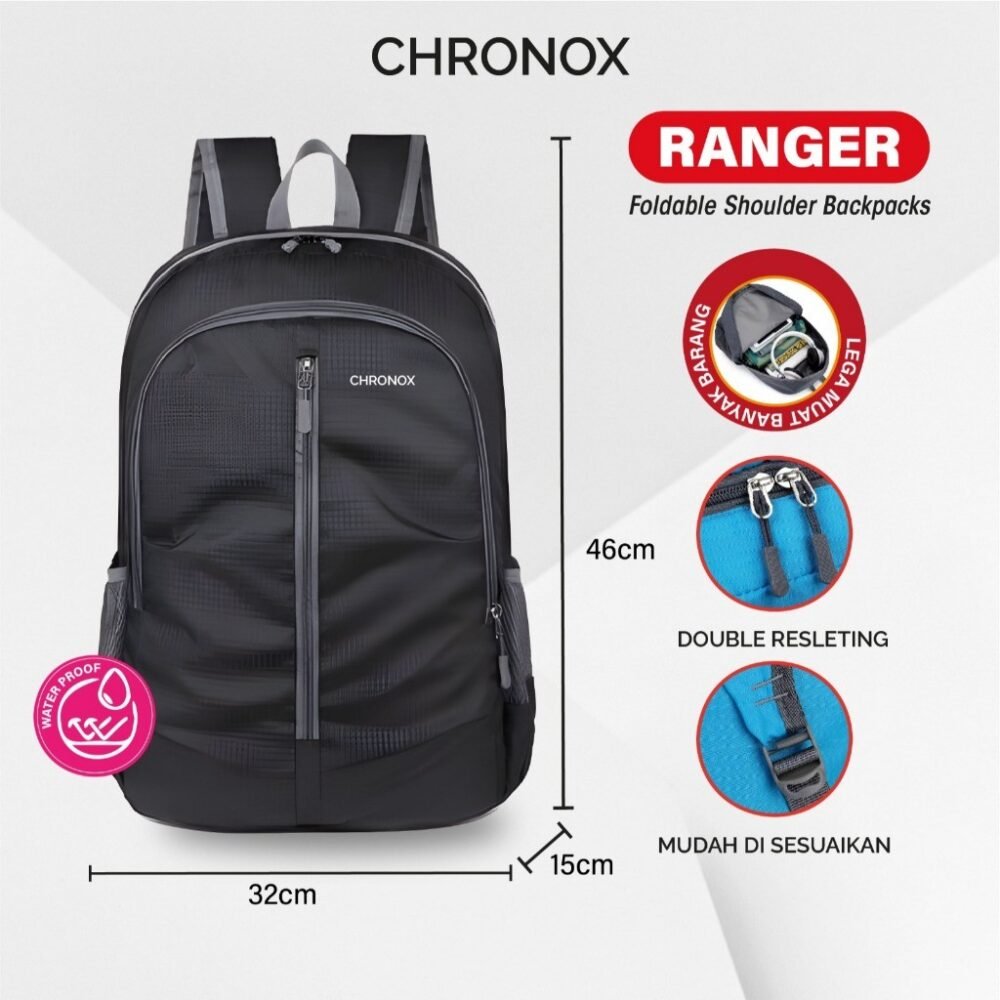 Tas Ransel Sekolah Kuliah Kerja - Backpack Bahan Waterproof Tas Laptop Anti Air - CHRONOX RANGER - Gambar 2
