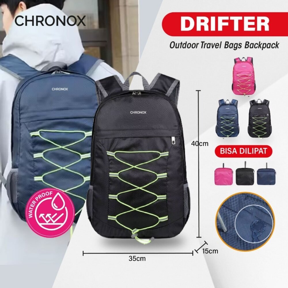 Tas Ransel dan Bahu - Travel Bag Anti Air Backpack Tas Ransel Sekolah Kuliah Olahraga Dapat Dilipat - CHRONOX DRIFTER - Gambar 2