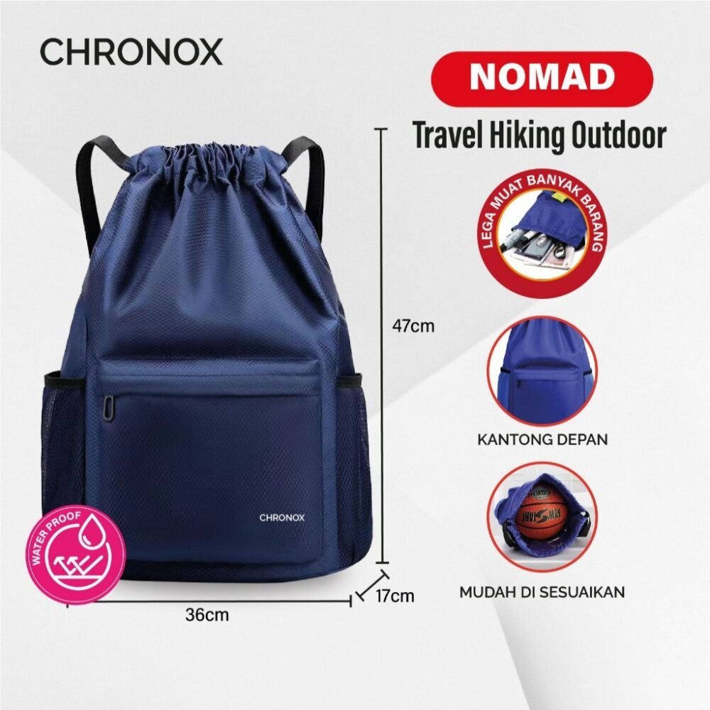 Tas Ransel Serut Pria Wanita - Traveling Hiking Sporty Tas Punggung / Backpack sekolah Gym Joging kuliah - Chronox NOMAD - Gambar 3