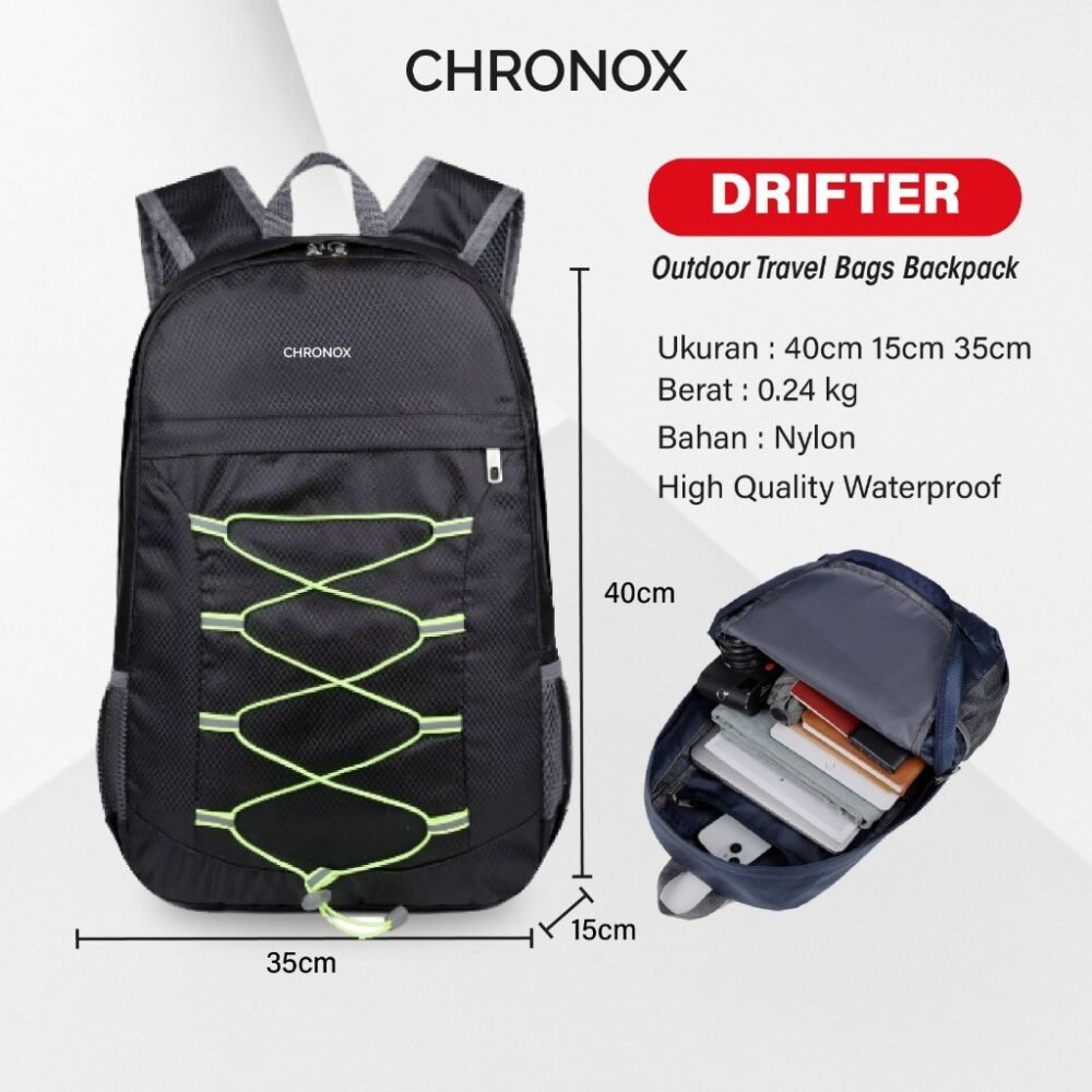 Tas Ransel dan Bahu - Travel Bag Anti Air Backpack Tas Ransel Sekolah Kuliah Olahraga Dapat Dilipat - CHRONOX DRIFTER - Gambar 8