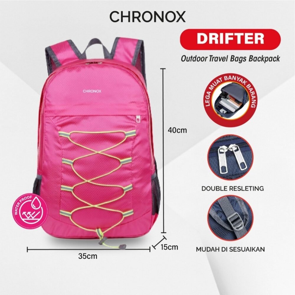 Tas Ransel dan Bahu - Travel Bag Anti Air Backpack Tas Ransel Sekolah Kuliah Olahraga Dapat Dilipat - CHRONOX DRIFTER - Gambar 3