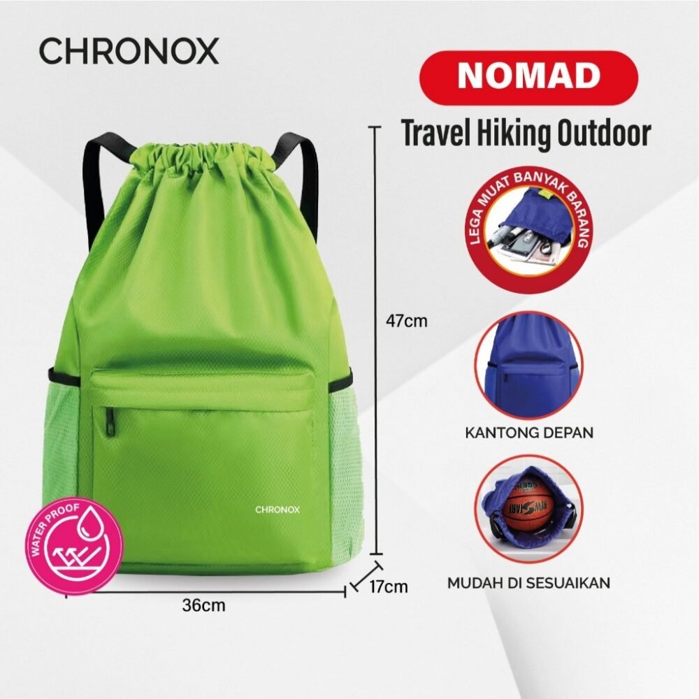 Tas Ransel Serut Pria Wanita - Traveling Hiking Sporty Tas Punggung / Backpack sekolah Gym Joging kuliah - Chronox NOMAD - Gambar 5