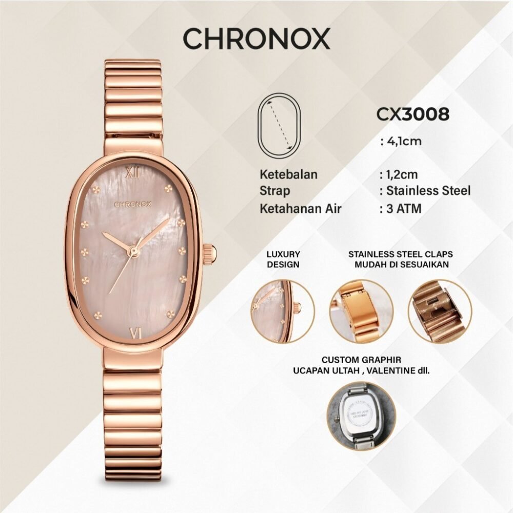 Jam Tangan Analog Wanita Rantai Anti Air Original Quartz Fashion Chronox CX3008 Seraphine - Gambar 7