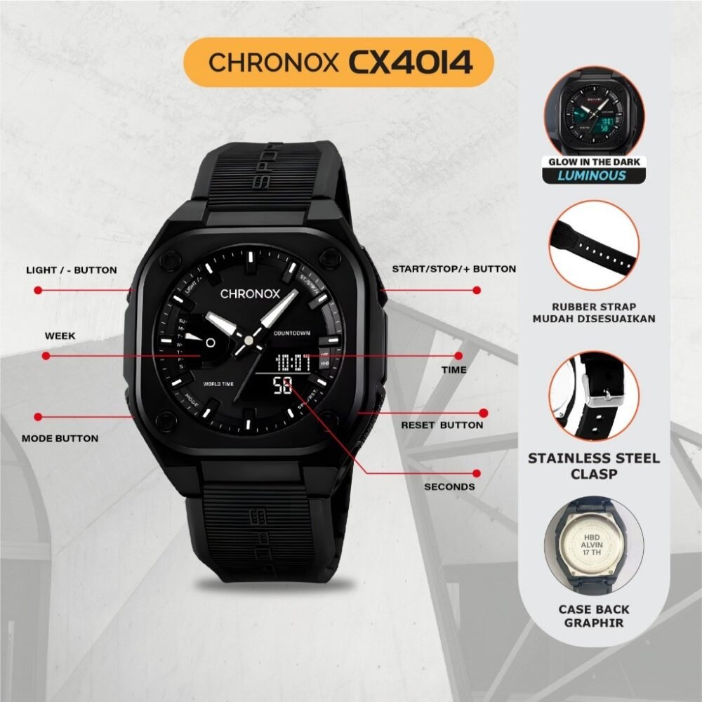 Jam Tangan Analog Digital Unisex Pria Wanita Anti Air Original - Chronox CX4014 - Gambar 5
