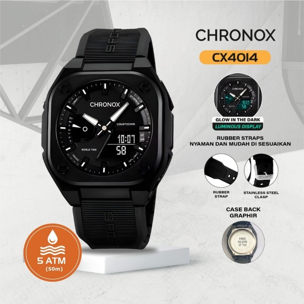 Jam Tangan Analog Digital Unisex Pria Wanita Anti Air Original - Chronox CX4014 - Gambar 2