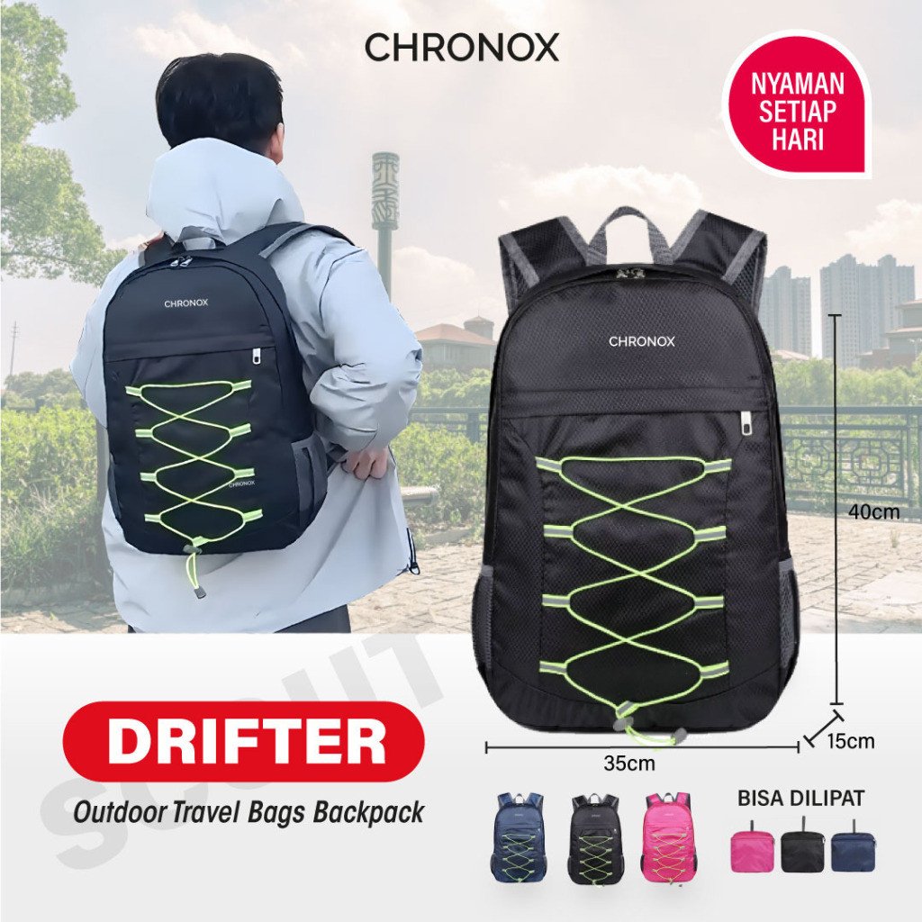 Tas Ransel dan Bahu - Travel Bag Anti Air Backpack Tas Ransel Sekolah Kuliah Olahraga Dapat Dilipat - CHRONOX DRIFTER