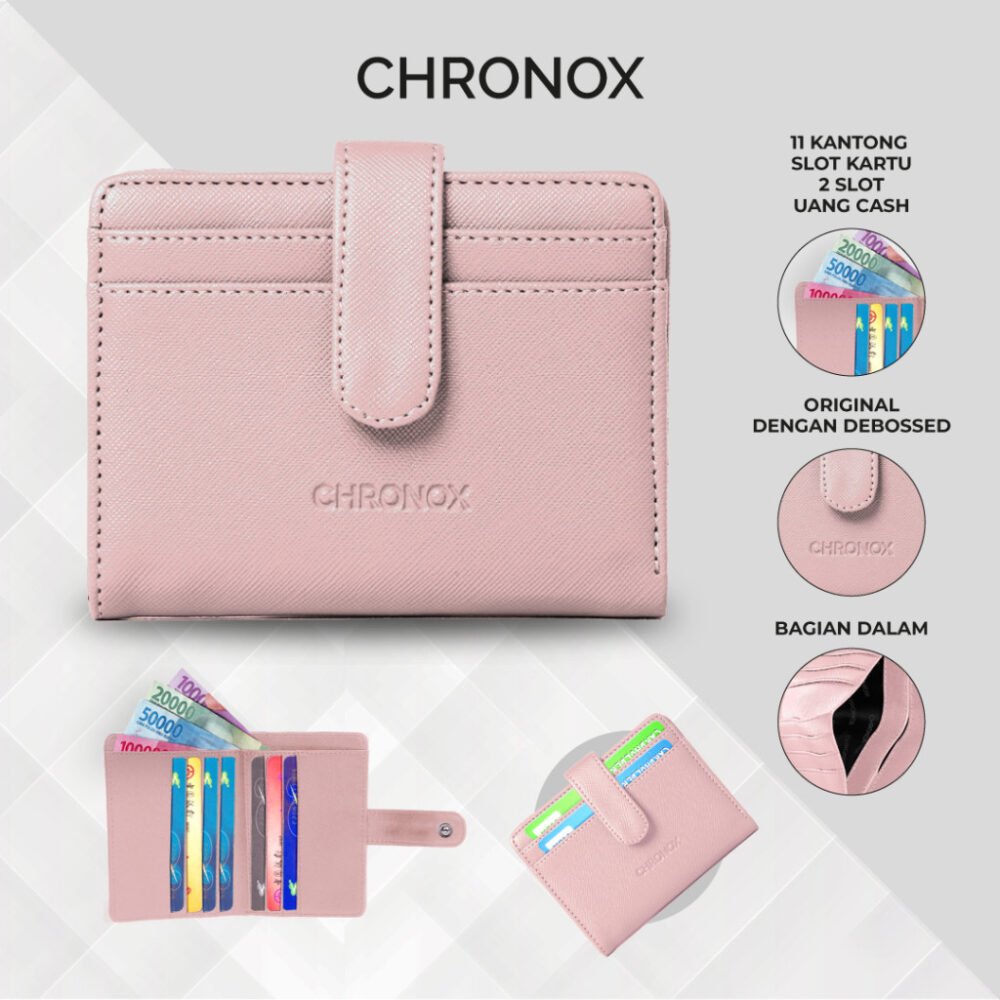 Dompet Kancing Kartu Pria Wanita Saffiano Leather Original Chronox - Gambar 6