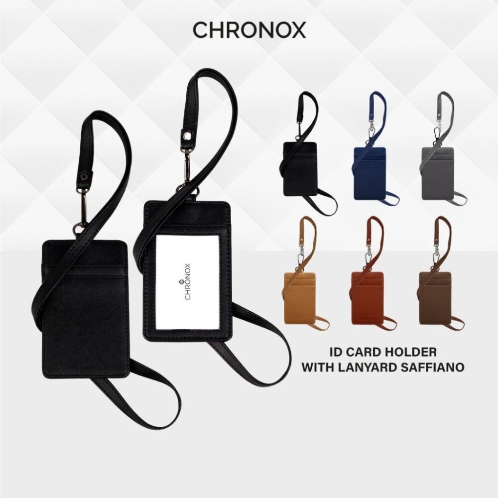 CHRONOX Lanyard Pria Wanita Kulit Saffiano ID Card Holder - AVERY