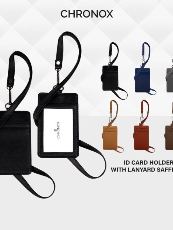 CHRONOX Lanyard Pria Wanita Kulit Saffiano ID Card Holder - AVERY