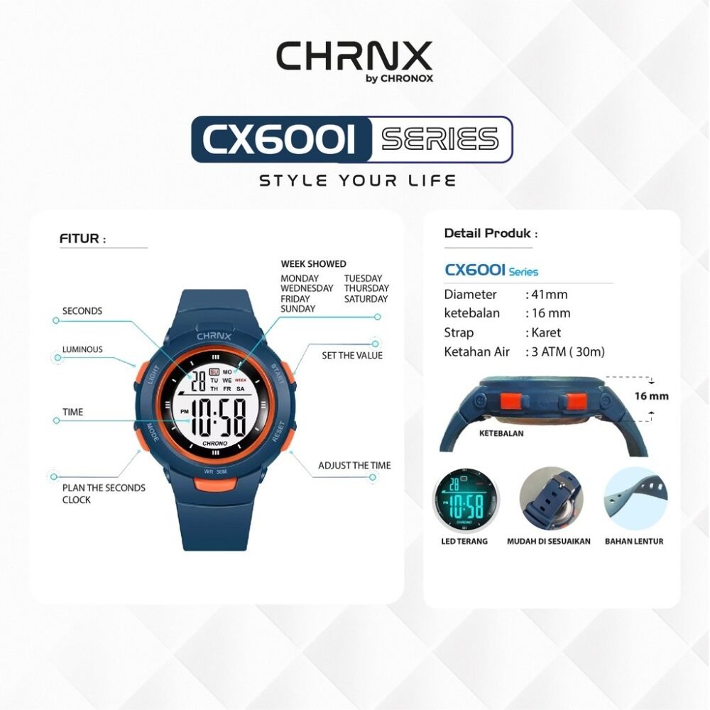 CHRNX by CHRONOX Jam Tangan Digital Unisex Pria Wanita - CX6001 [ Baca Deskripsi] - Gambar 6
