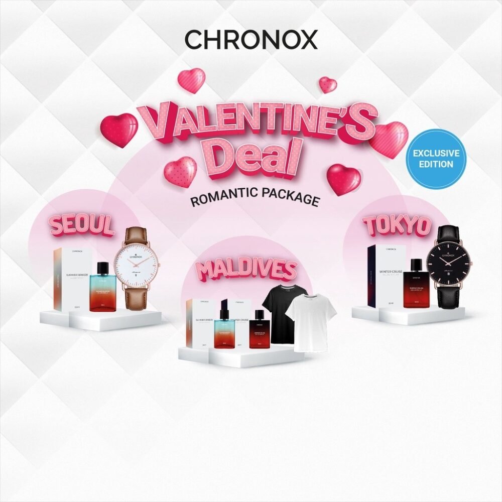 CHRONOX Paket Bundling Valentine - Jam Tangan Parfum Kaos
