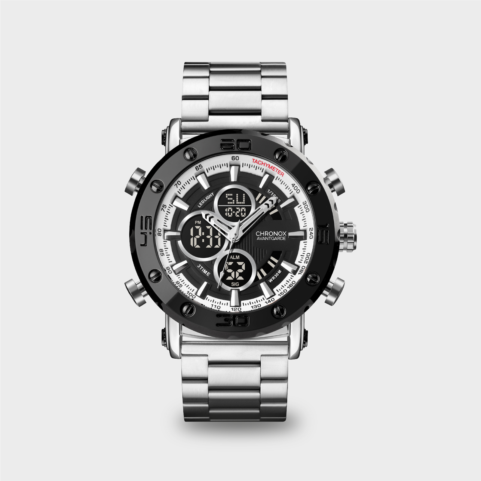 CHRONOX Jam Tangan Pria Sporty - Dual Time Analog Digital - Stainless Steel CX5006 AVANTGARDE - Gambar 3